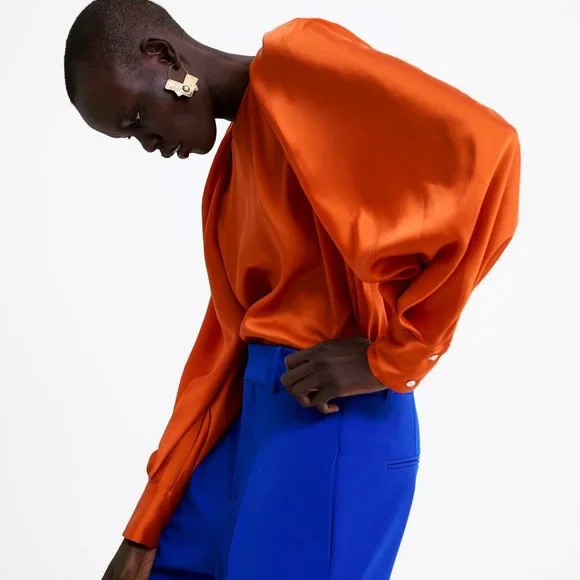 ZARA orange blouse with crystal sleeve - Picture 7 of 16